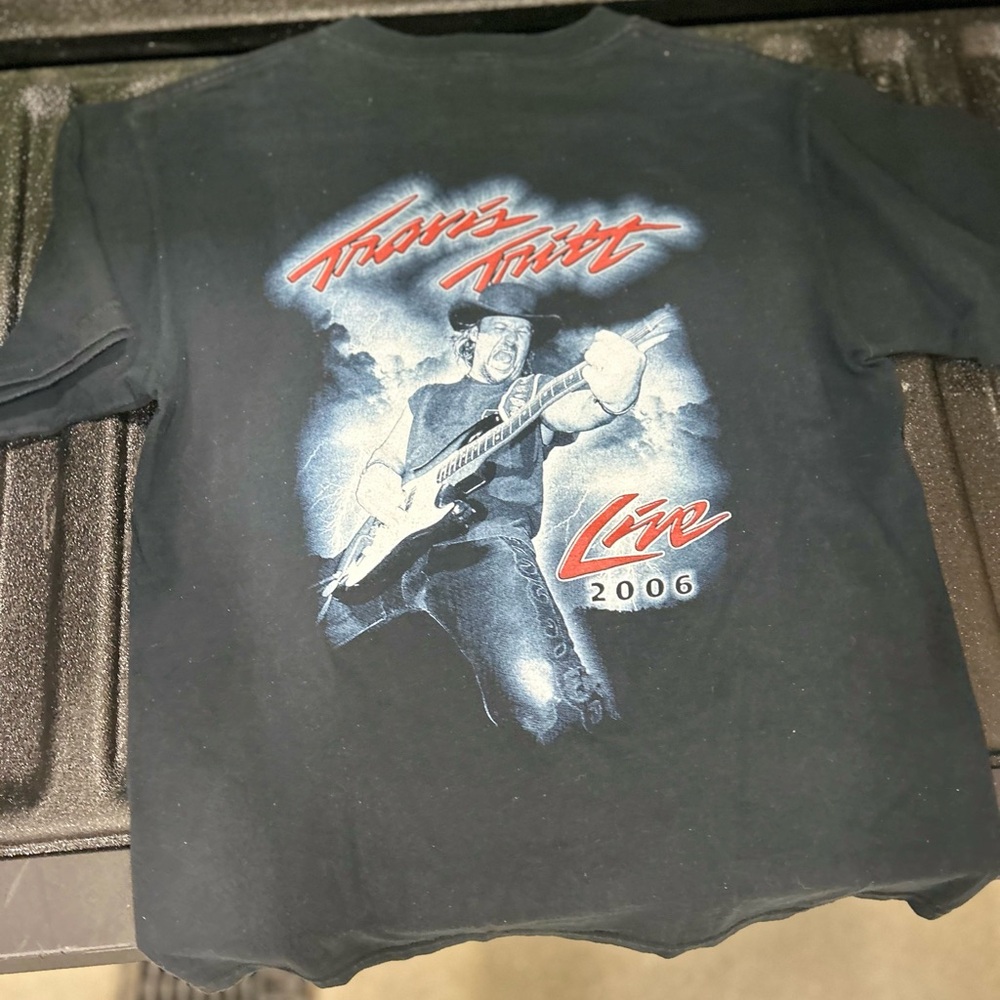 Anvil Black Graphic Tee with Blue and Red Accents